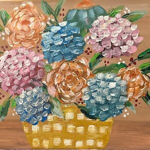 Vibrant Floral Basket Canvas Painting